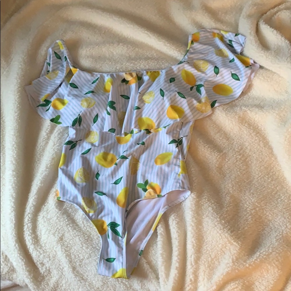 Lemon bathing suit - off the shoulder and adorable